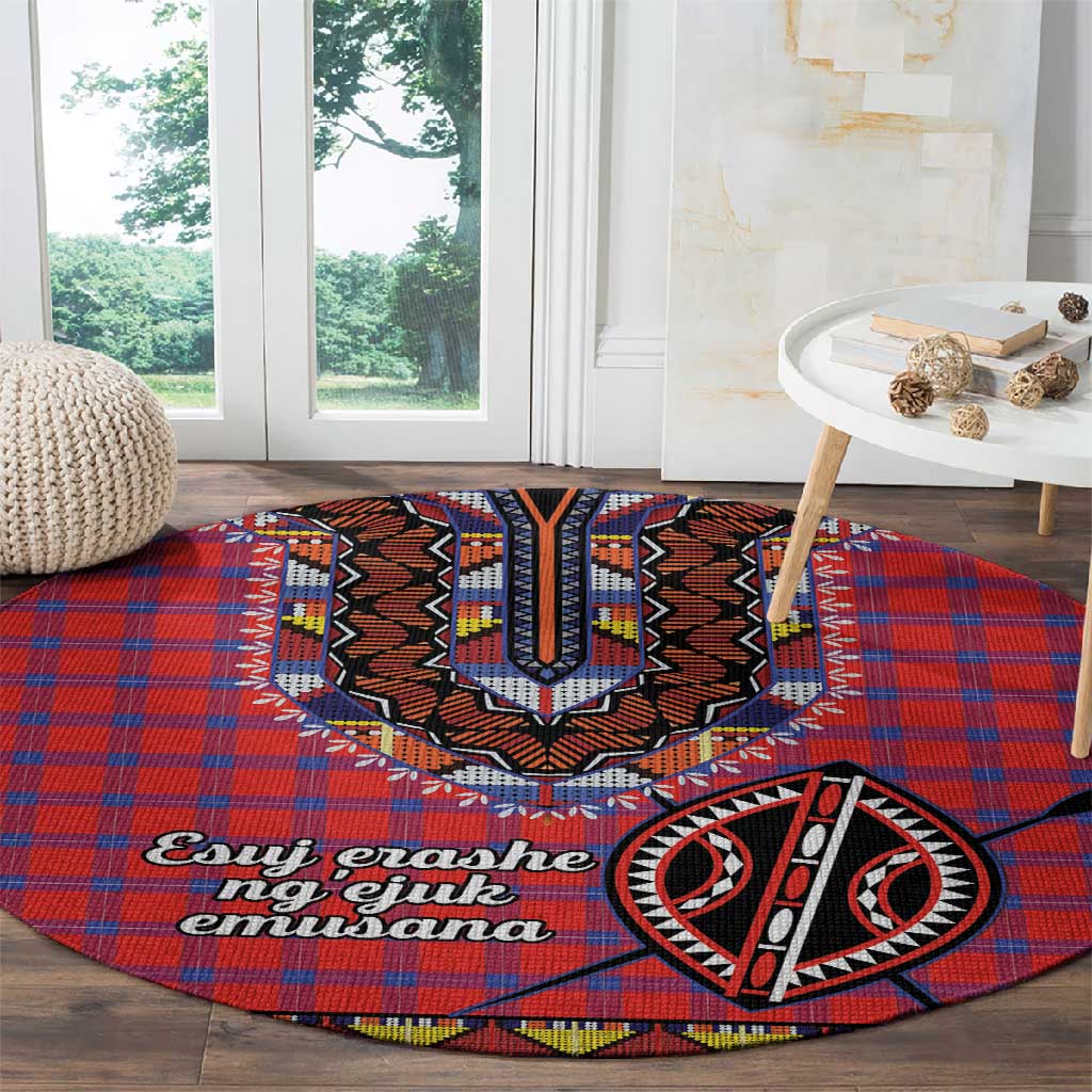 Afro Kenya Maasai Shuka Personalized Round Carpet Maasai Shield Mix Dashiki LT15
