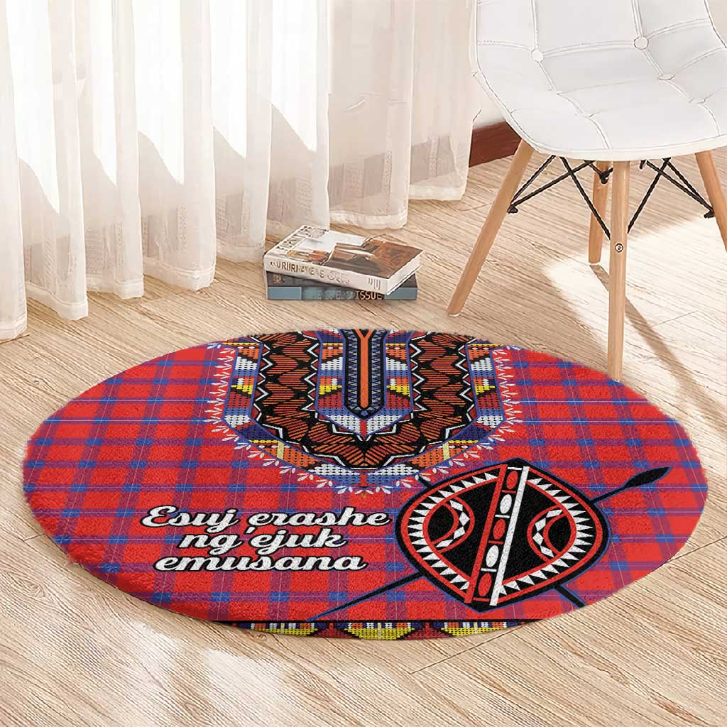 Afro Kenya Maasai Shuka Personalized Round Carpet Maasai Shield Mix Dashiki LT15