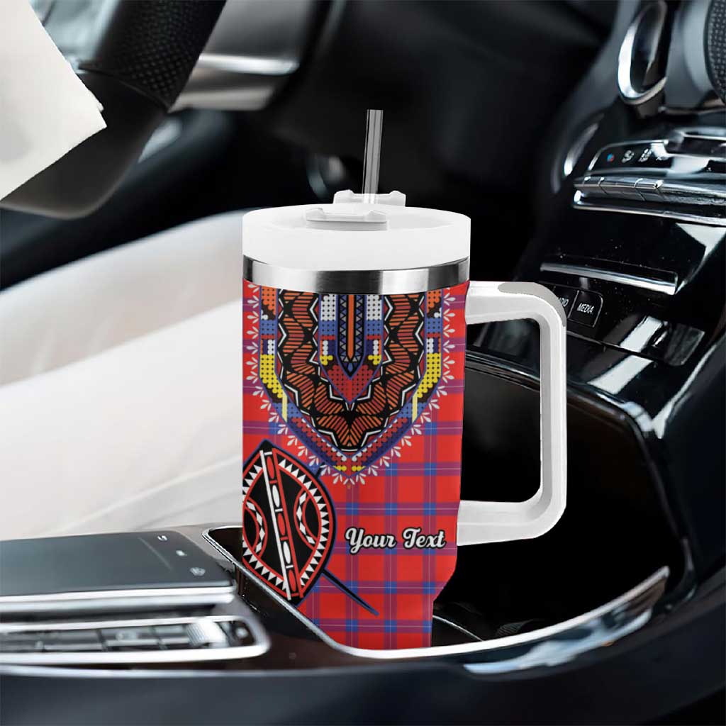 Afro Kenya Maasai Shuka Personalized Tumbler With Handle Maasai Shield Mix Dashiki LT15