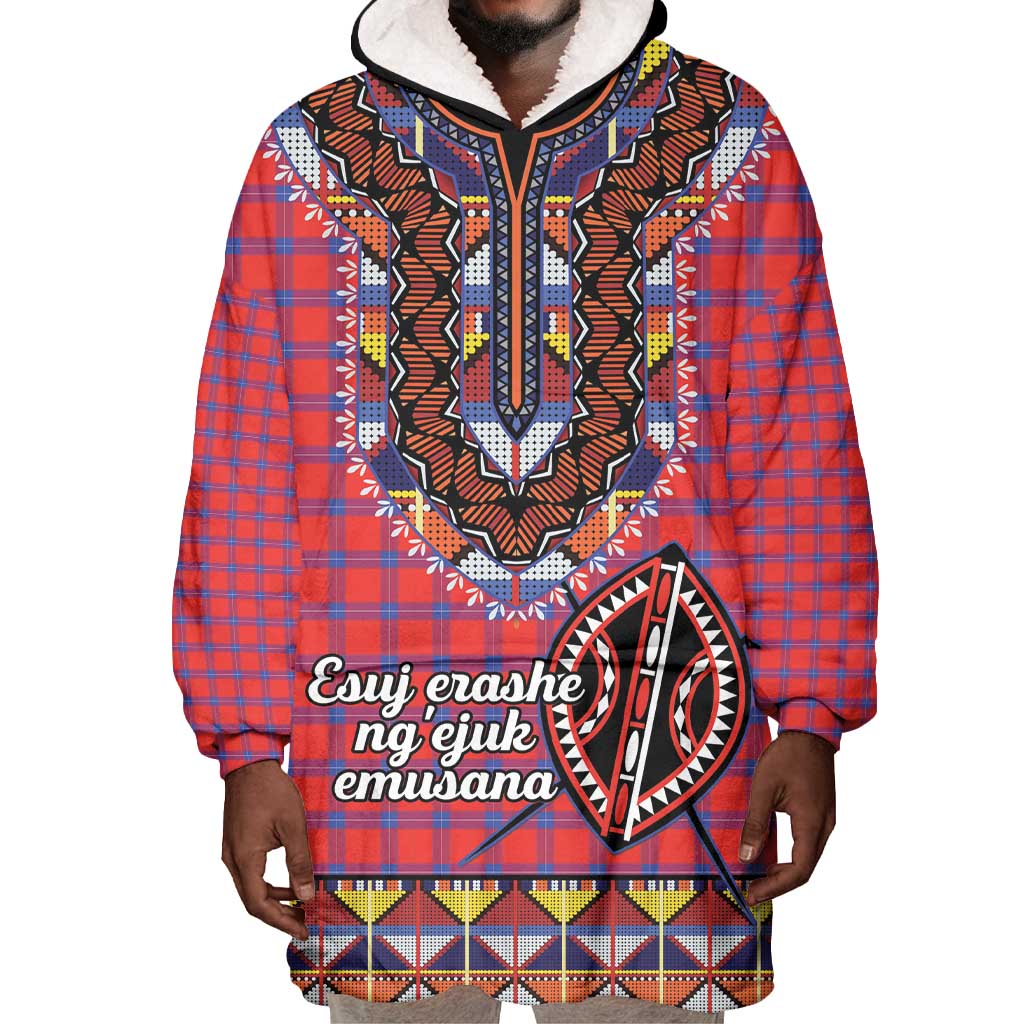 Afro Kenya Maasai Shuka Personalized Wearable Blanket Hoodie Maasai Shield Mix Dashiki LT15