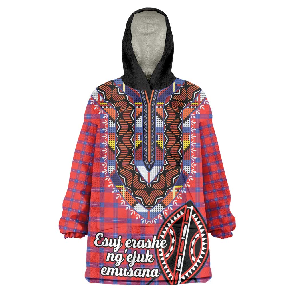 Afro Kenya Maasai Shuka Personalized Wearable Blanket Hoodie Maasai Shield Mix Dashiki LT15