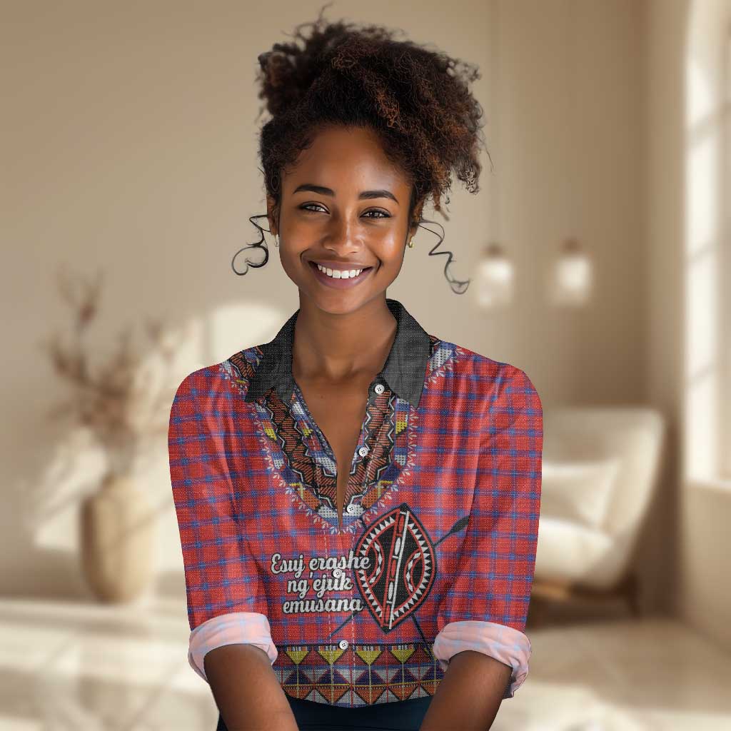 Afro Kenya Maasai Shuka Personalized Women Casual Shirt Maasai Shield Mix Dashiki LT15
