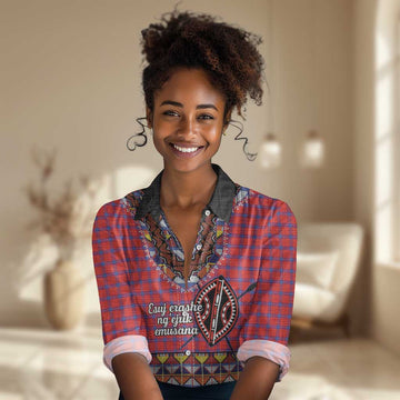 Afro Kenya Maasai Shuka Personalized Women Casual Shirt Maasai Shield Mix Dashiki LT15