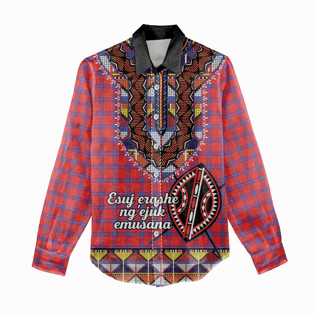 Afro Kenya Maasai Shuka Personalized Women Casual Shirt Maasai Shield Mix Dashiki LT15