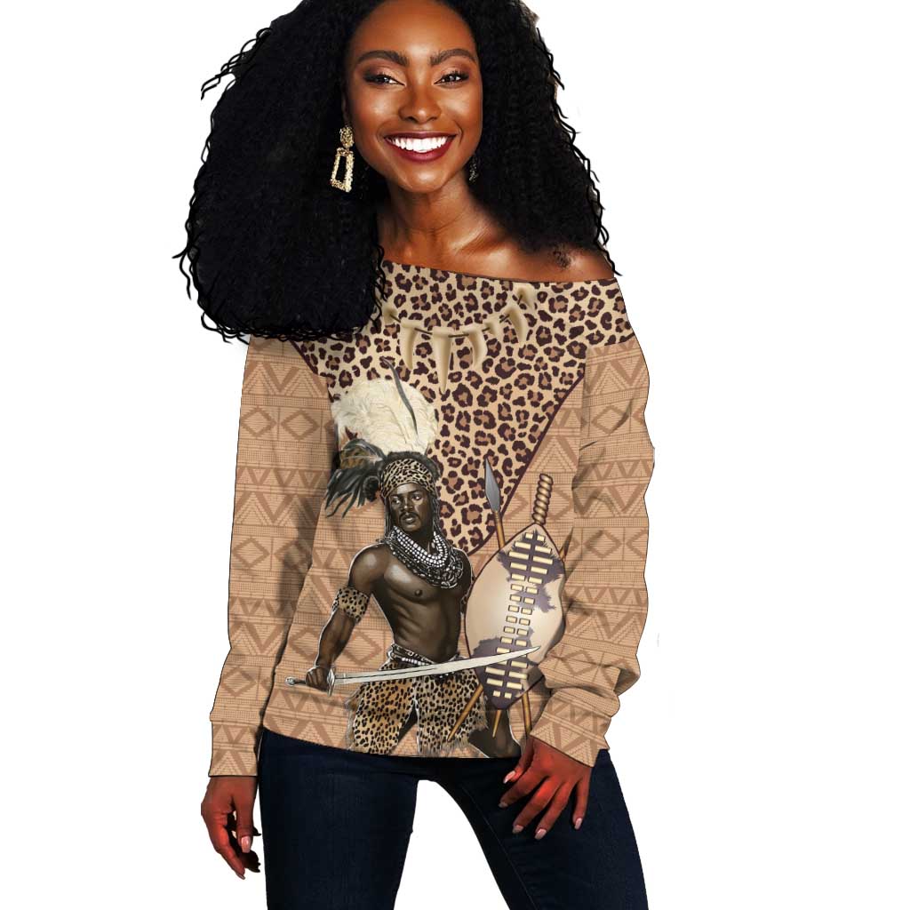 South Africa Zulu People Off Shoulder Sweater Zulu Warrior - African Pattern LT15