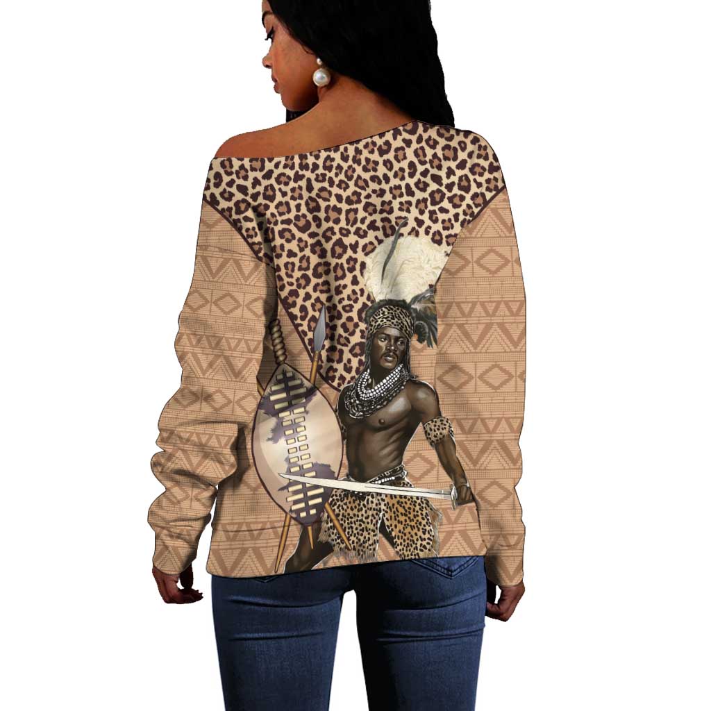 South Africa Zulu People Off Shoulder Sweater Zulu Warrior - African Pattern LT15