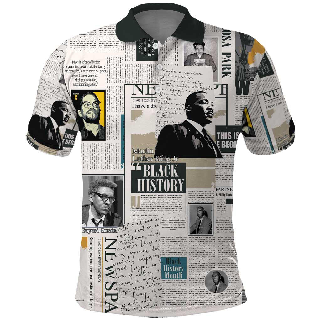 Civil Rights Leaders Polo Shirt Newspaper Print Style LT15