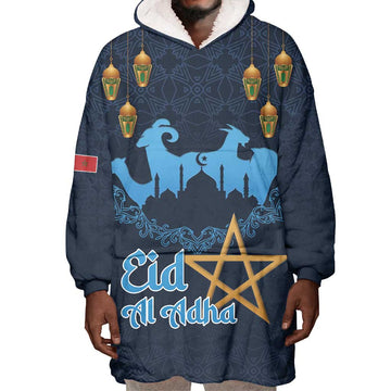 Happy Eid Al-Adha Wearable Blanket Hoodie Morocco Mubarak LT15