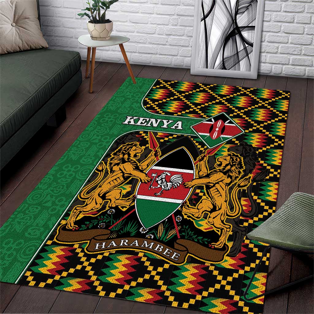 Kenya Area Rug - Kente Pattern, Coat Of Arms Design LT15