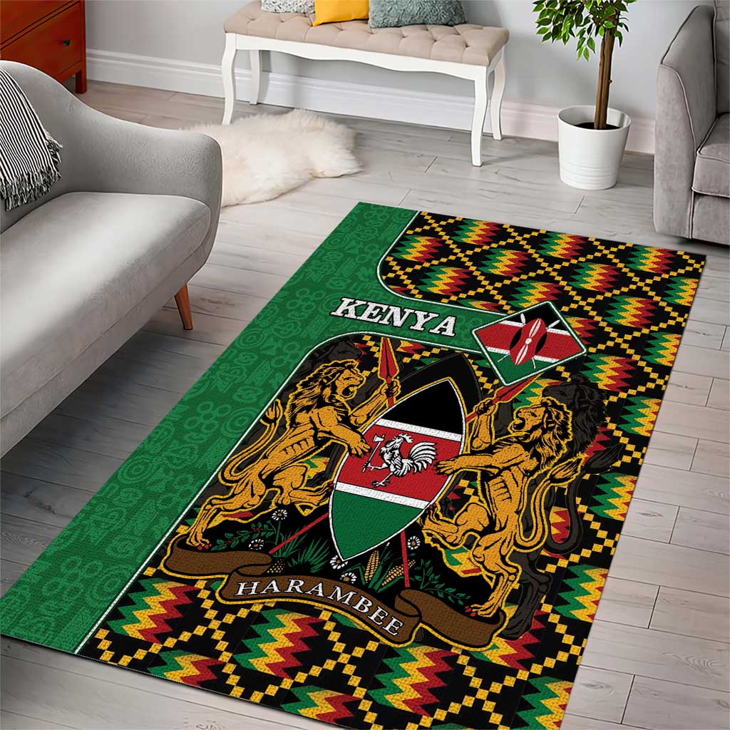 Kenya Area Rug - Kente Pattern, Coat Of Arms Design LT15