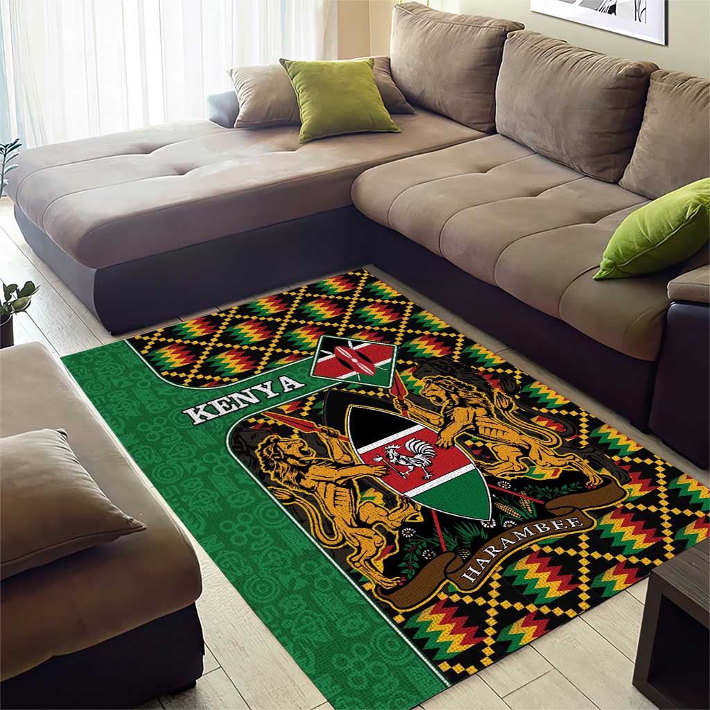 Kenya Area Rug - Kente Pattern, Coat Of Arms Design LT15