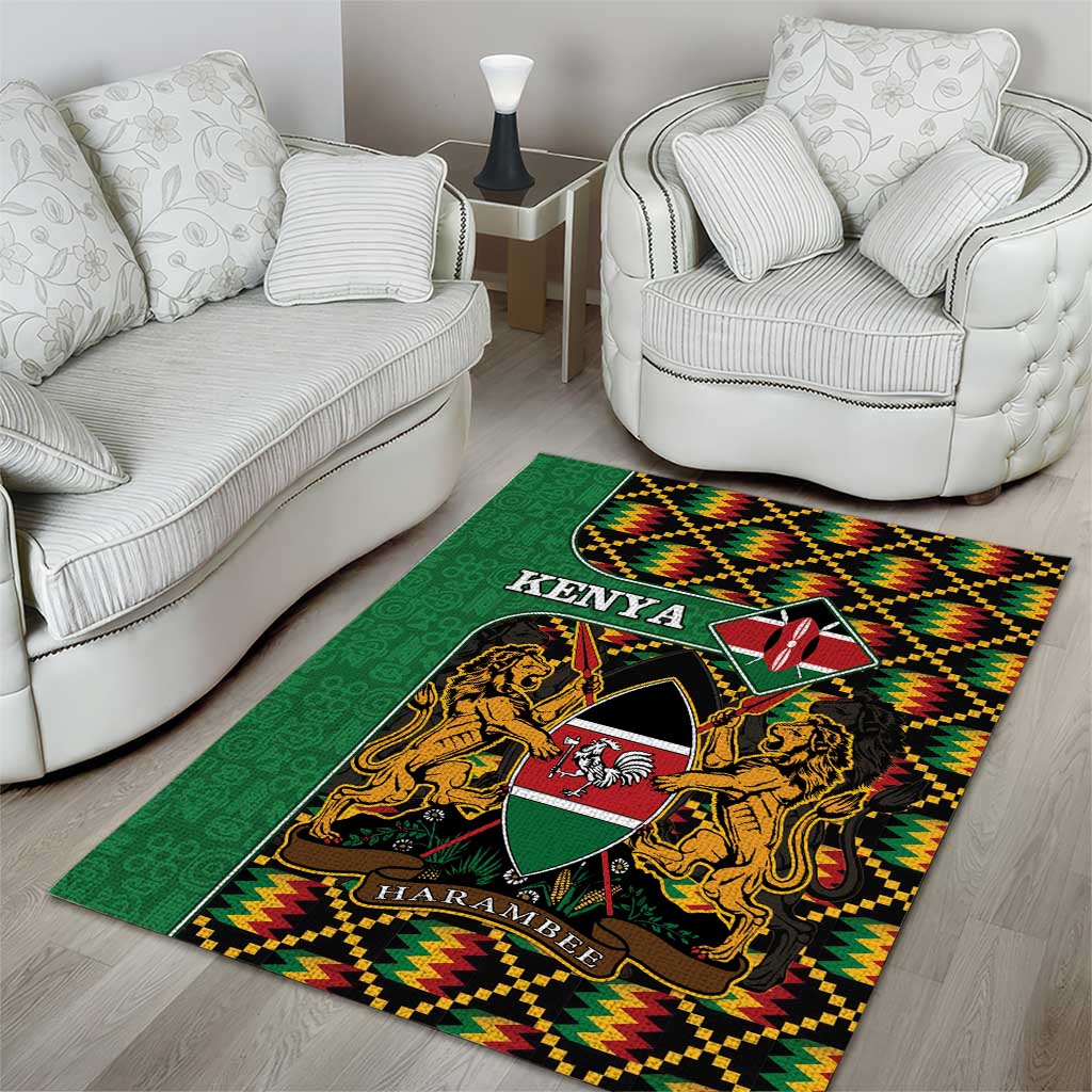 Kenya Area Rug - Kente Pattern, Coat Of Arms Design LT15