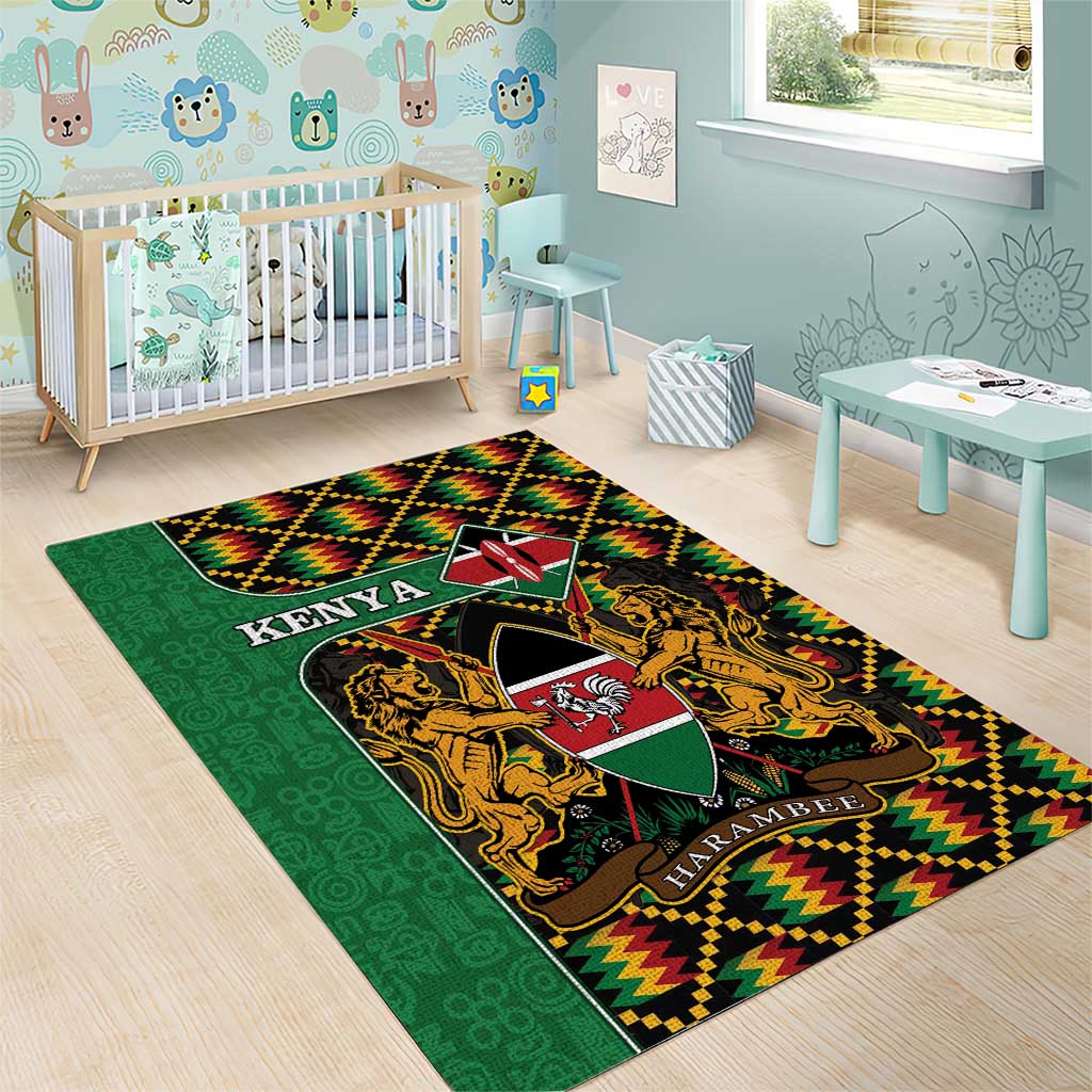 Kenya Area Rug - Kente Pattern, Coat Of Arms Design LT15