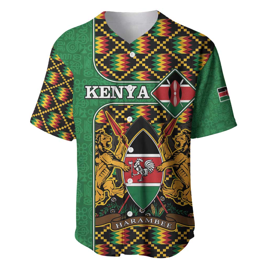 Kenya Baseball Jersey - Kente Pattern, Coat Of Arms Design LT15