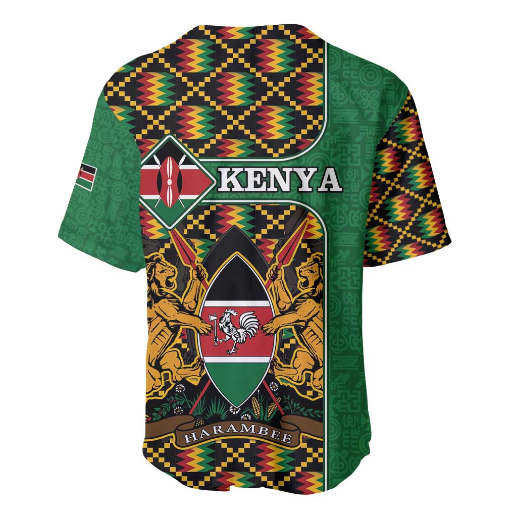 Kenya Baseball Jersey - Kente Pattern, Coat Of Arms Design LT15