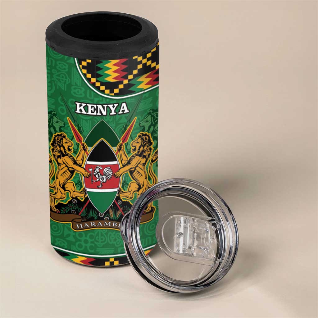 Kenya 4 in 1 Can Cooler Tumbler - Kente Pattern, Coat Of Arms Design LT15