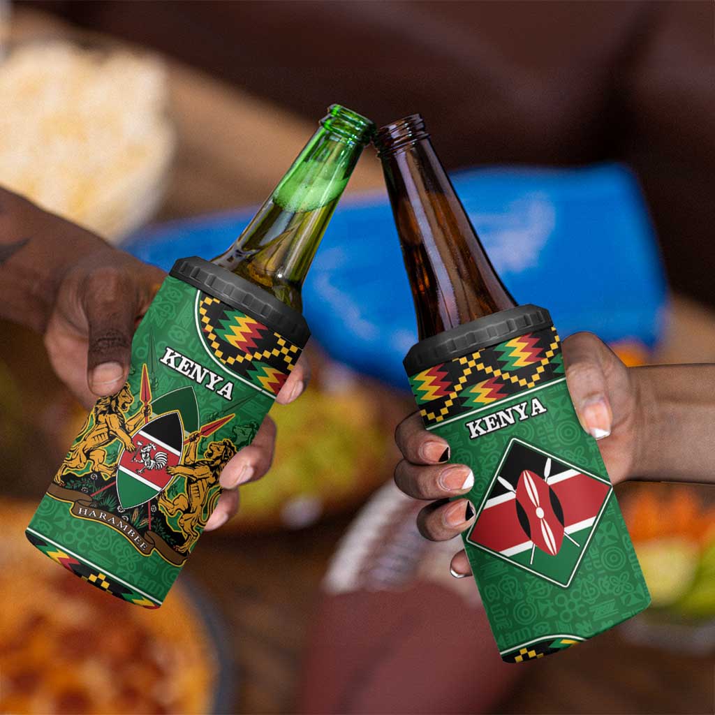 Kenya 4 in 1 Can Cooler Tumbler - Kente Pattern, Coat Of Arms Design LT15