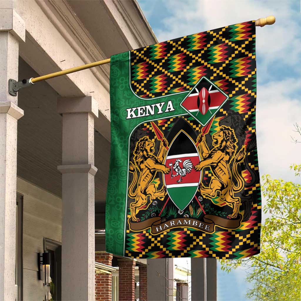 Kenya Garden Flag - Kente Pattern, Coat Of Arms Design LT15