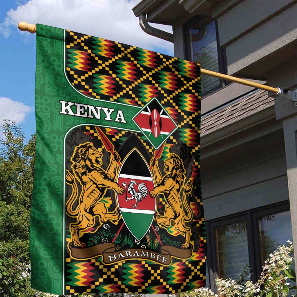 Kenya Garden Flag - Kente Pattern, Coat Of Arms Design LT15
