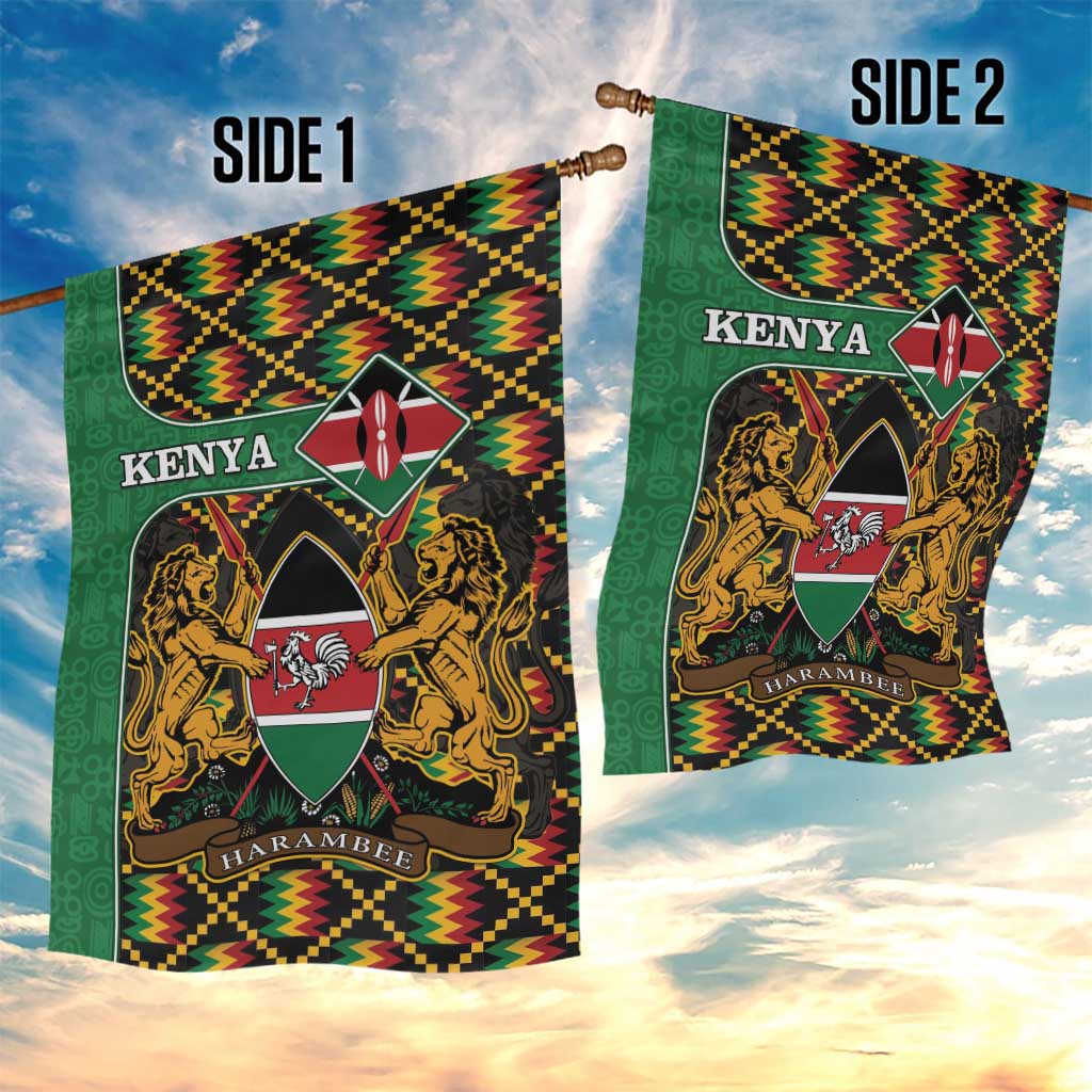 Kenya Garden Flag - Kente Pattern, Coat Of Arms Design LT15
