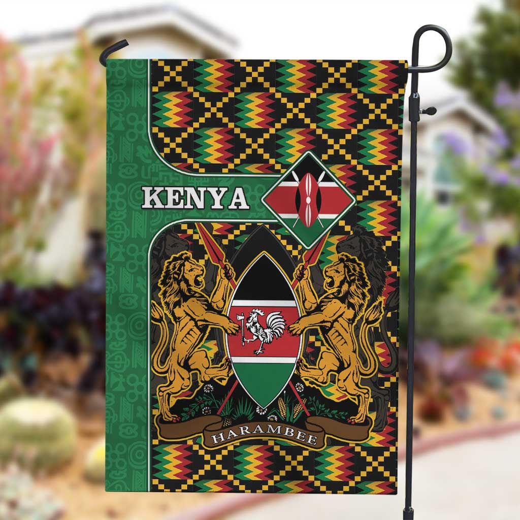 Kenya Garden Flag - Kente Pattern, Coat Of Arms Design LT15