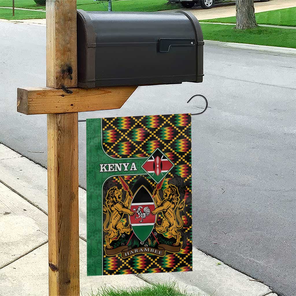 Kenya Garden Flag - Kente Pattern, Coat Of Arms Design LT15