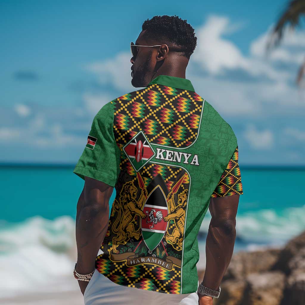 Kenya Hawaiian Shirt - Kente Pattern, Coat Of Arms Design LT15