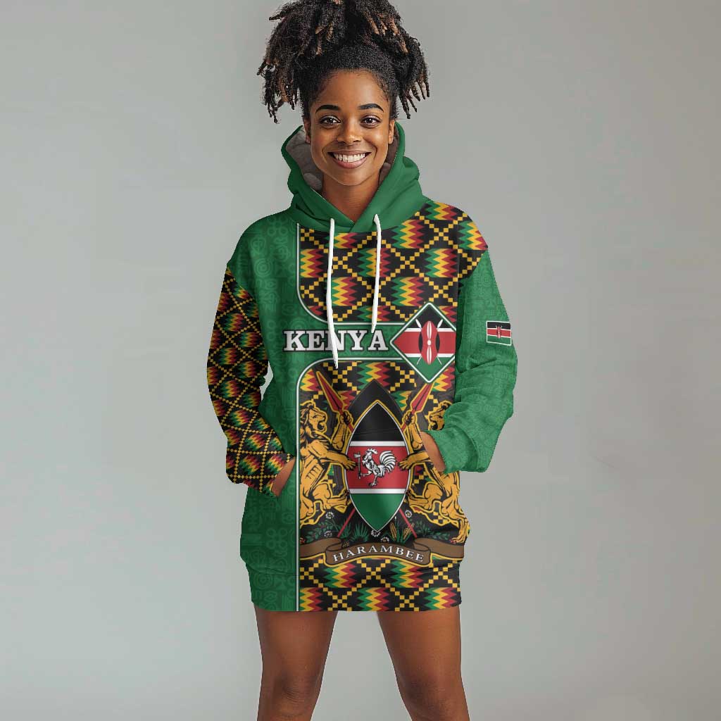 Kenya Hoodie Dress - Kente Pattern, Coat Of Arms Design LT15