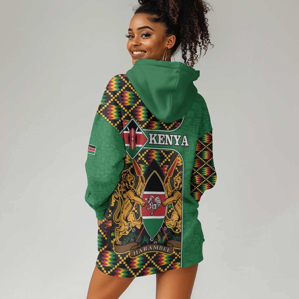 Kenya Hoodie Dress - Kente Pattern, Coat Of Arms Design LT15