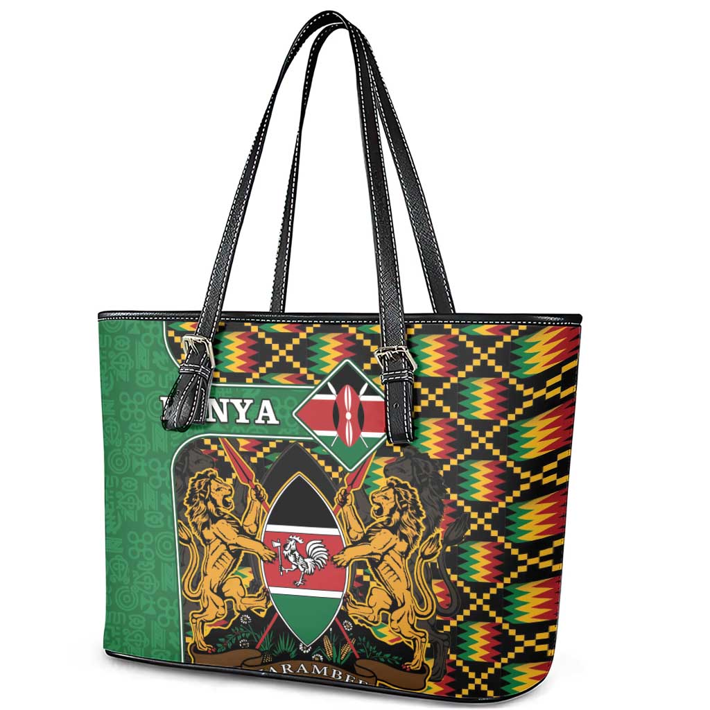 Kenya Leather Tote Bag Coat Of Arms Kente Pattern LT15