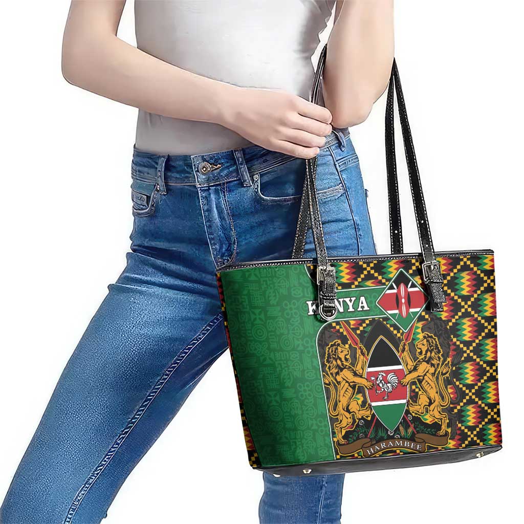 Kenya Leather Tote Bag Coat Of Arms Kente Pattern LT15