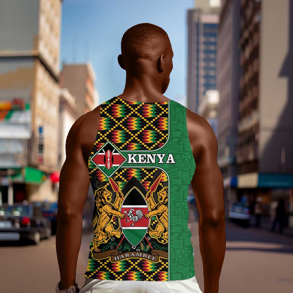 Kenya Men Tank Top - Kente Pattern, Coat Of Arms Design LT15