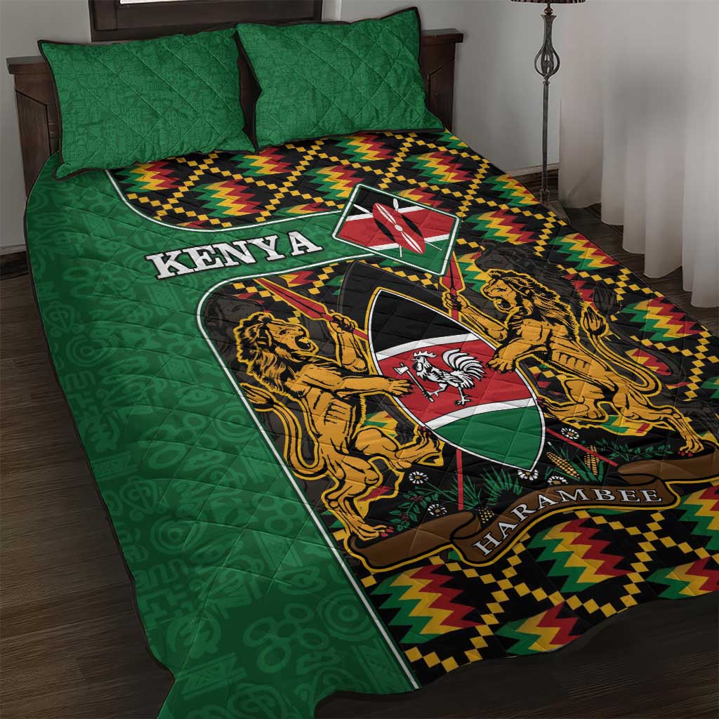 Kenya Quilt Bed Set - Kente Pattern, Coat Of Arms Design LT15