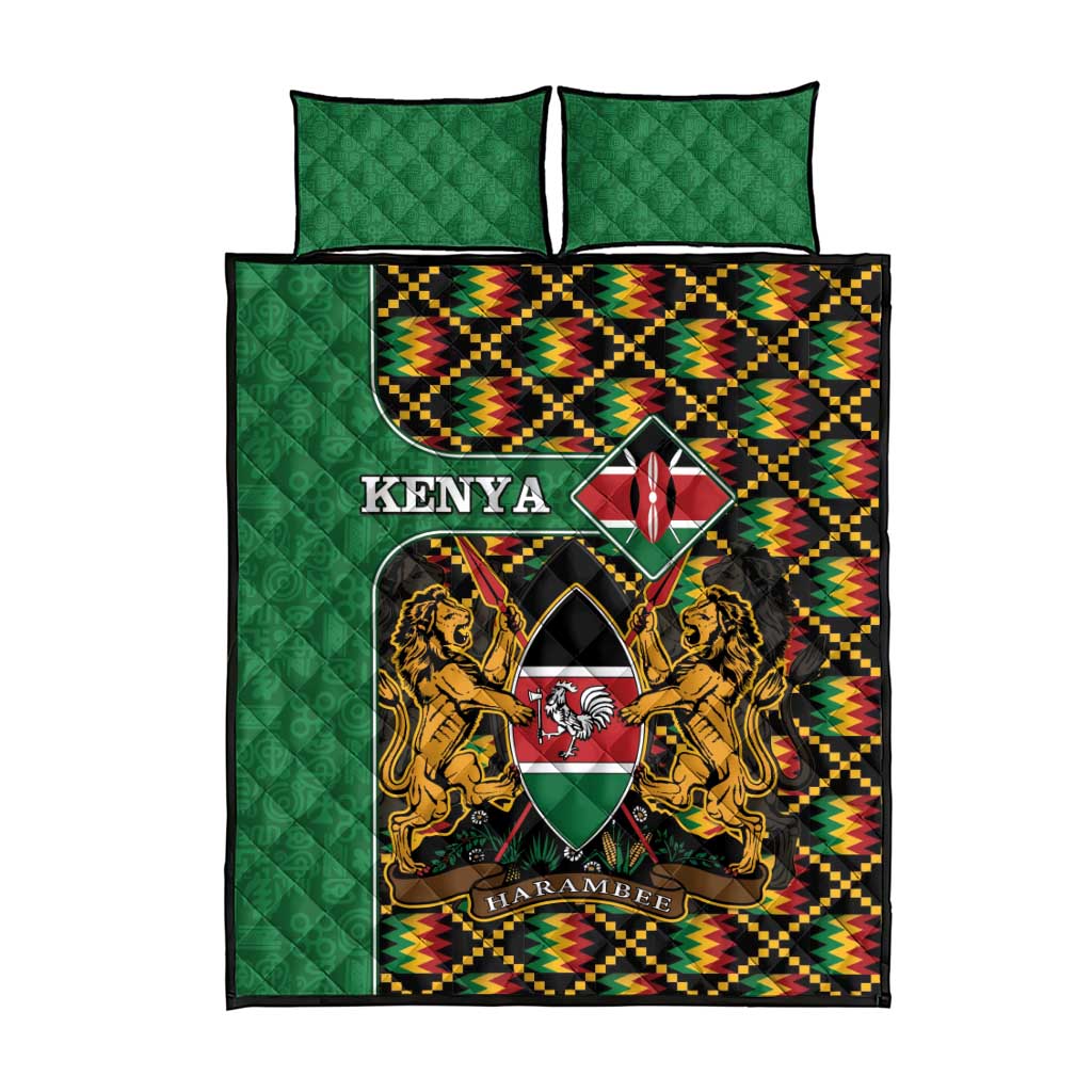 Kenya Quilt Bed Set - Kente Pattern, Coat Of Arms Design LT15