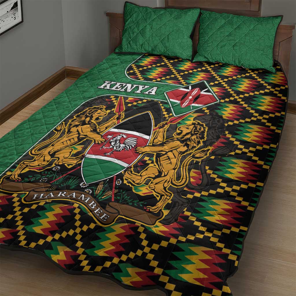 Kenya Quilt Bed Set - Kente Pattern, Coat Of Arms Design LT15