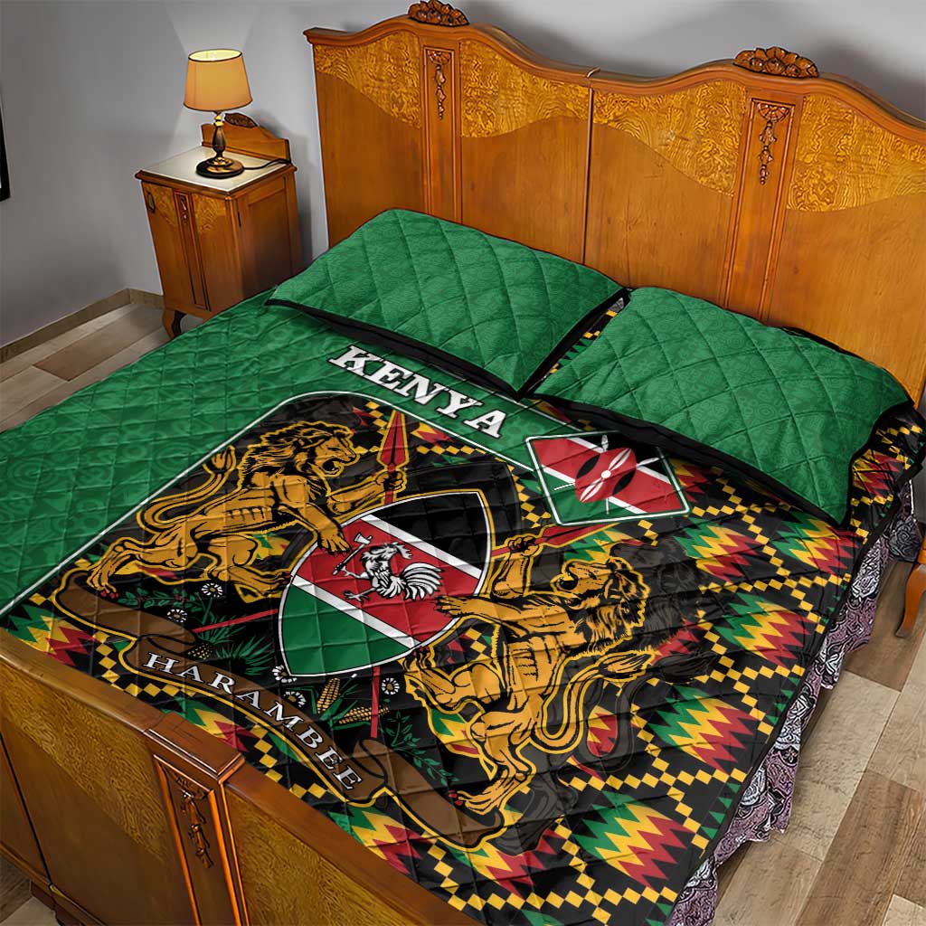 Kenya Quilt Bed Set - Kente Pattern, Coat Of Arms Design LT15