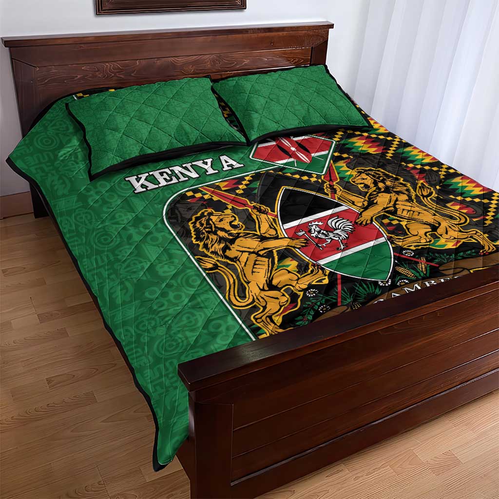 Kenya Quilt Bed Set - Kente Pattern, Coat Of Arms Design LT15