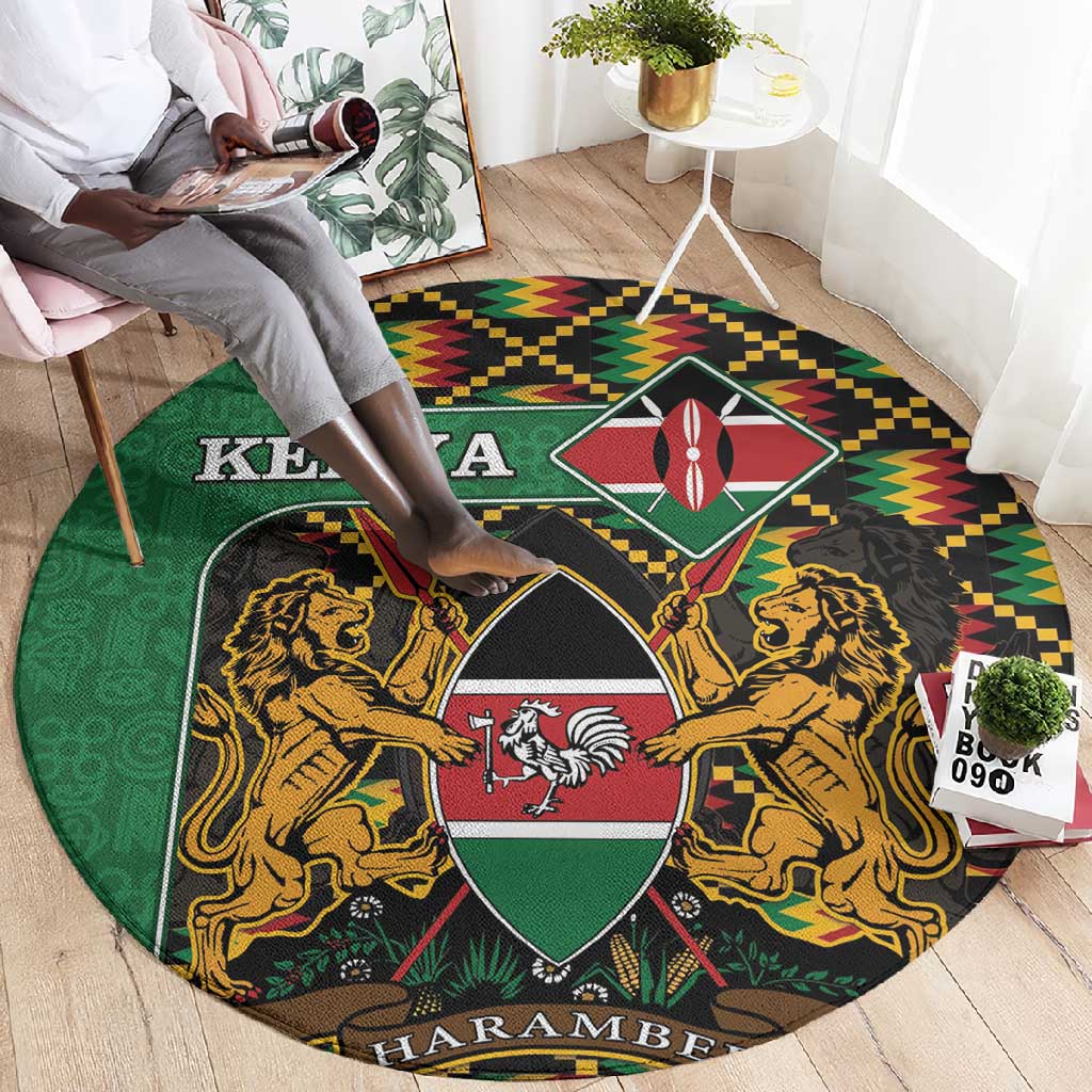 Kenya Round Carpet - Kente Pattern, Coat Of Arms Design LT15