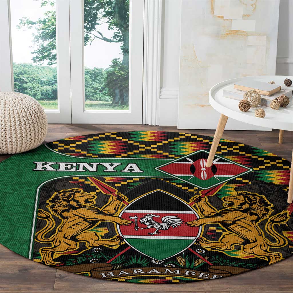 Kenya Round Carpet - Kente Pattern, Coat Of Arms Design LT15
