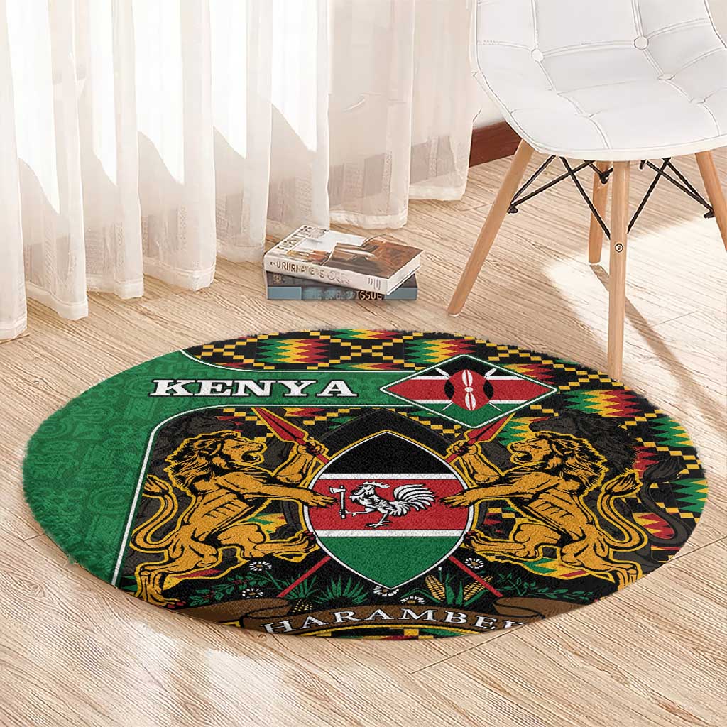Kenya Round Carpet - Kente Pattern, Coat Of Arms Design LT15