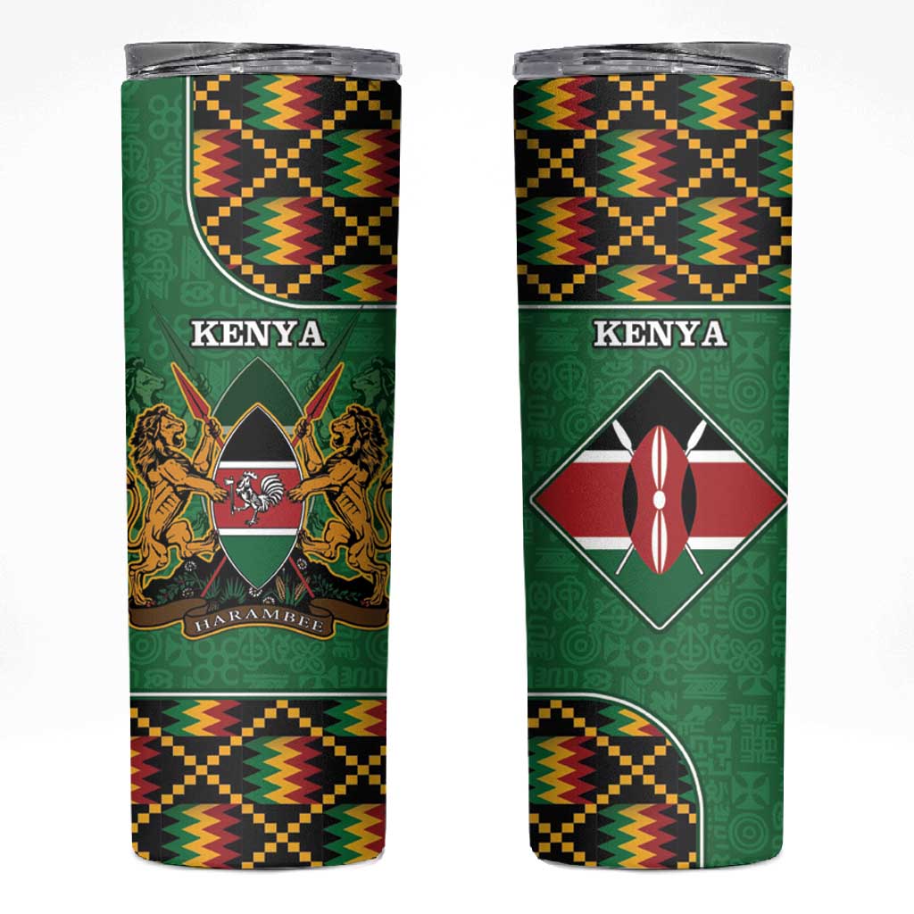Kenya Skinny Tumbler - Kente Pattern, Coat Of Arms Design LT15