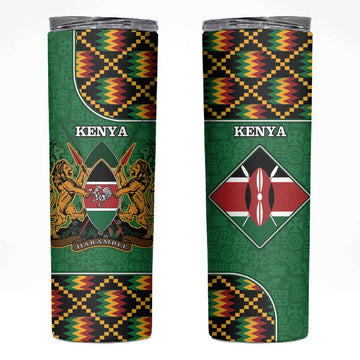 Kenya Skinny Tumbler - Kente Pattern, Coat Of Arms Design LT15