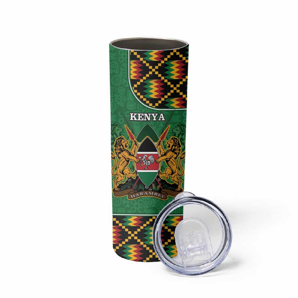 Kenya Skinny Tumbler - Kente Pattern, Coat Of Arms Design LT15