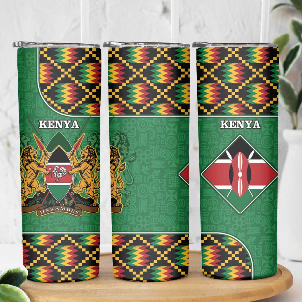 Kenya Skinny Tumbler - Kente Pattern, Coat Of Arms Design LT15