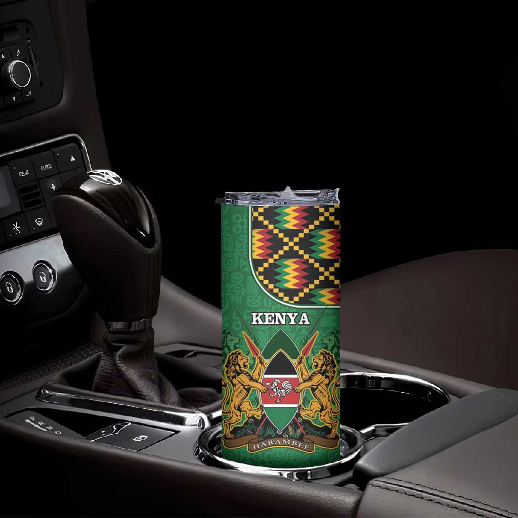 Kenya Skinny Tumbler - Kente Pattern, Coat Of Arms Design LT15
