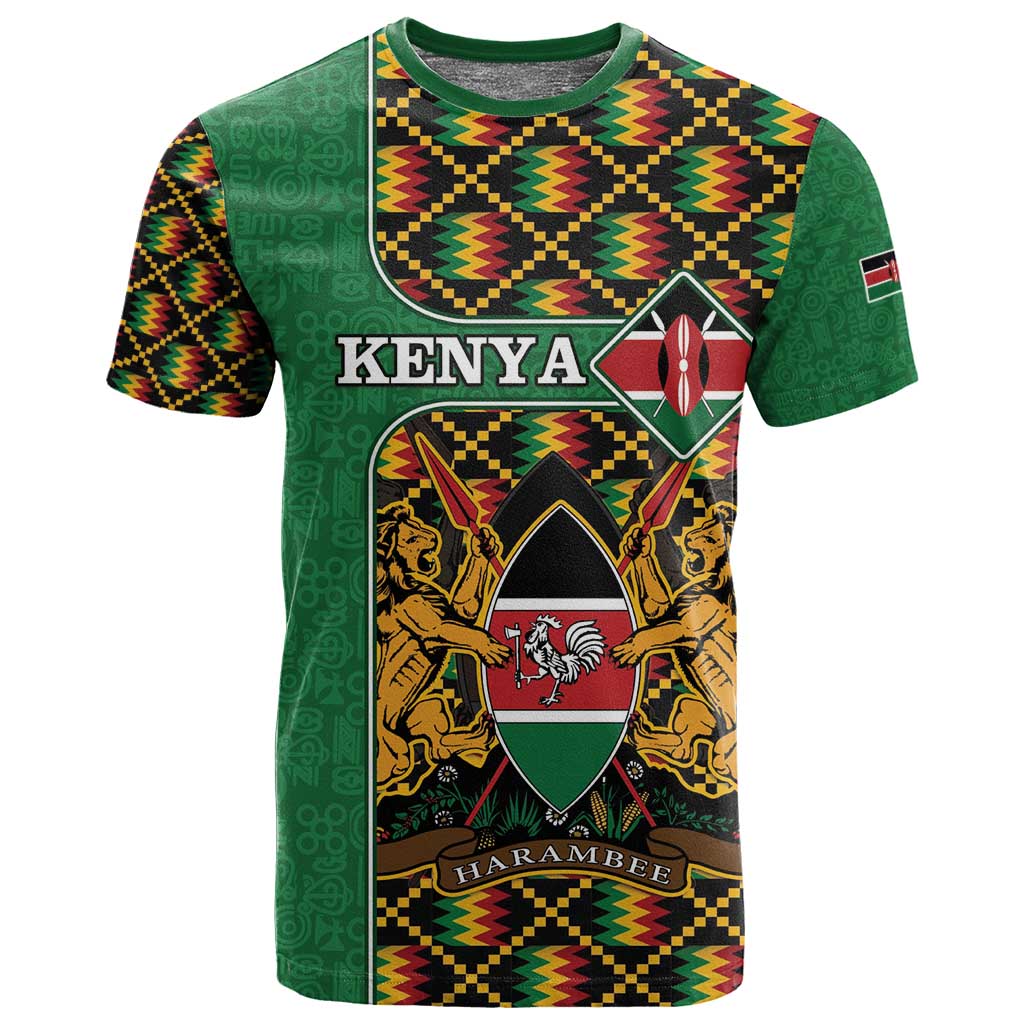 Kenya T shirt - Kente Pattern, Coat Of Arms Design LT15