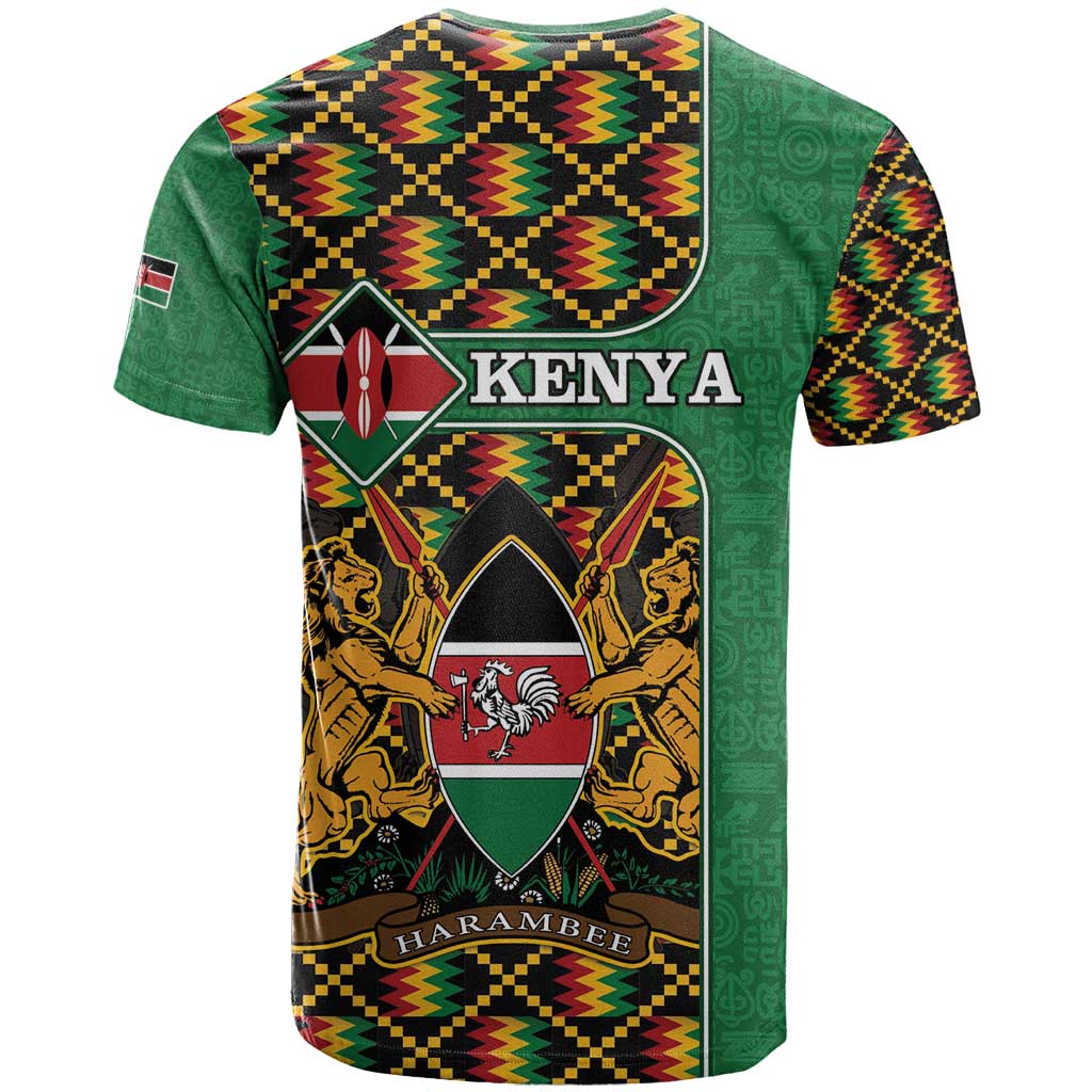 Kenya T shirt - Kente Pattern, Coat Of Arms Design LT15