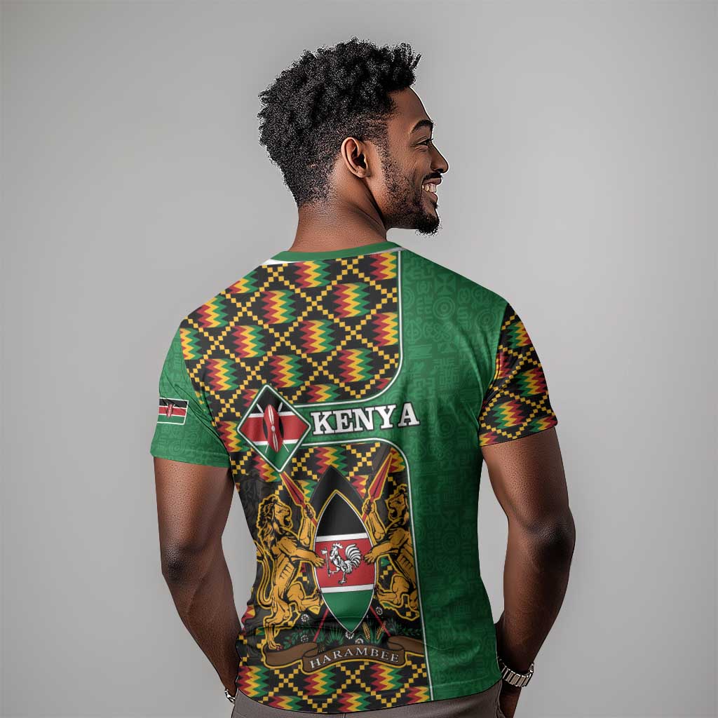 Kenya T shirt - Kente Pattern, Coat Of Arms Design LT15