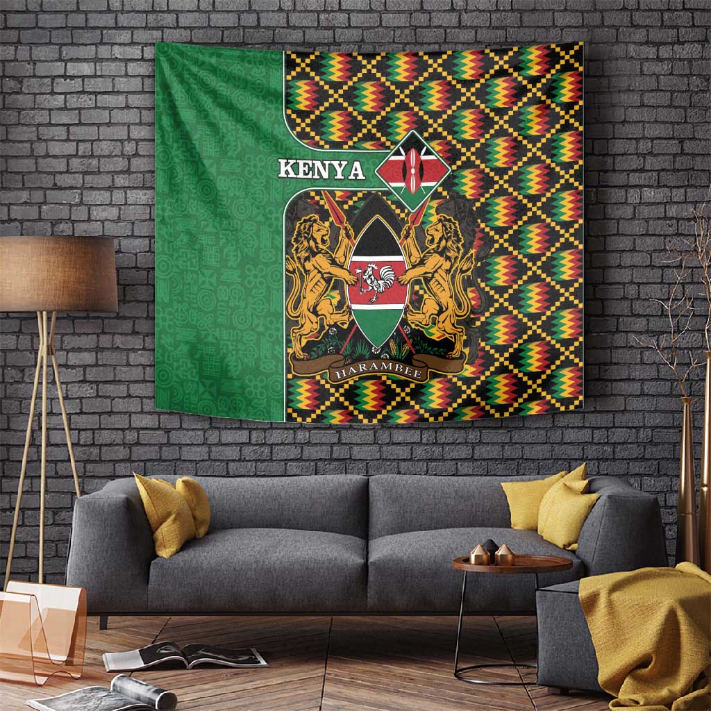Kenya Tapestry - Kente Pattern, Coat Of Arms Design LT15