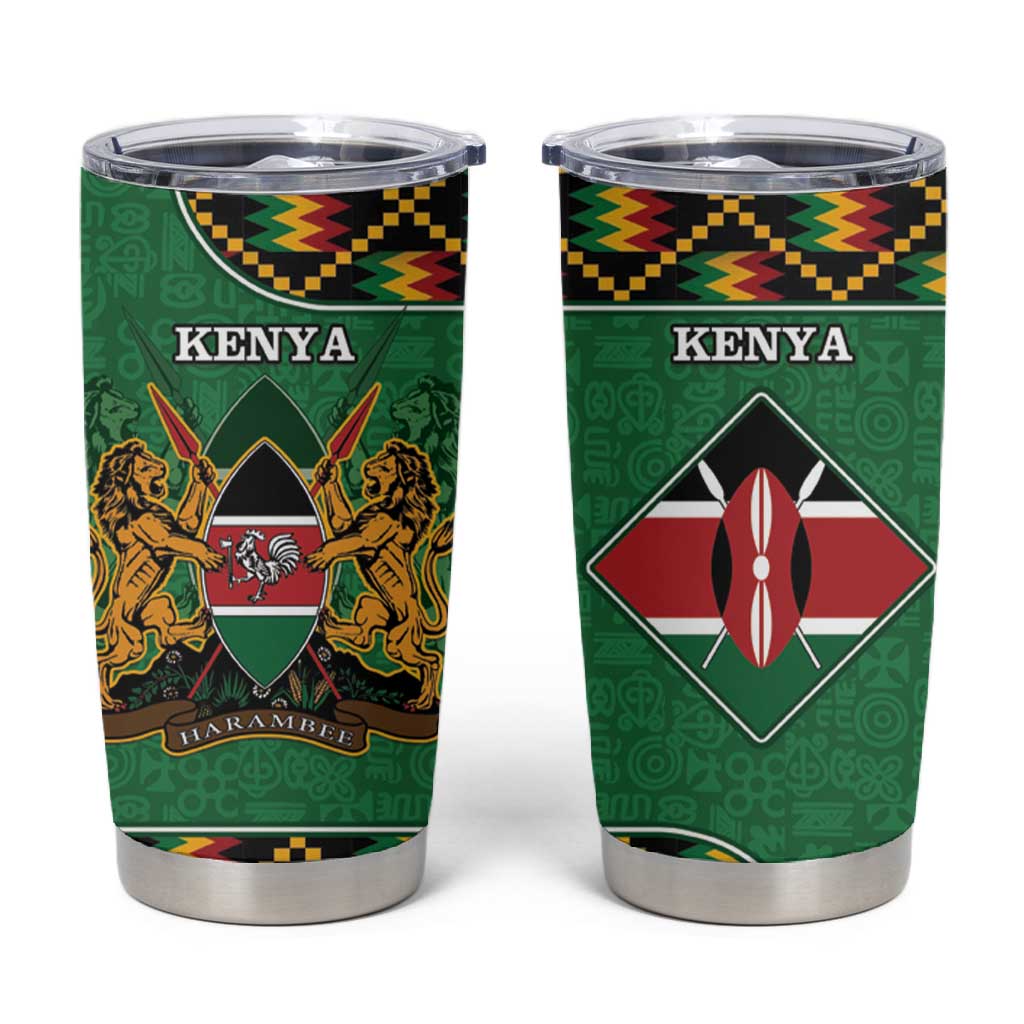 Kenya Tumbler Cup - Kente Pattern, Coat Of Arms Design LT15